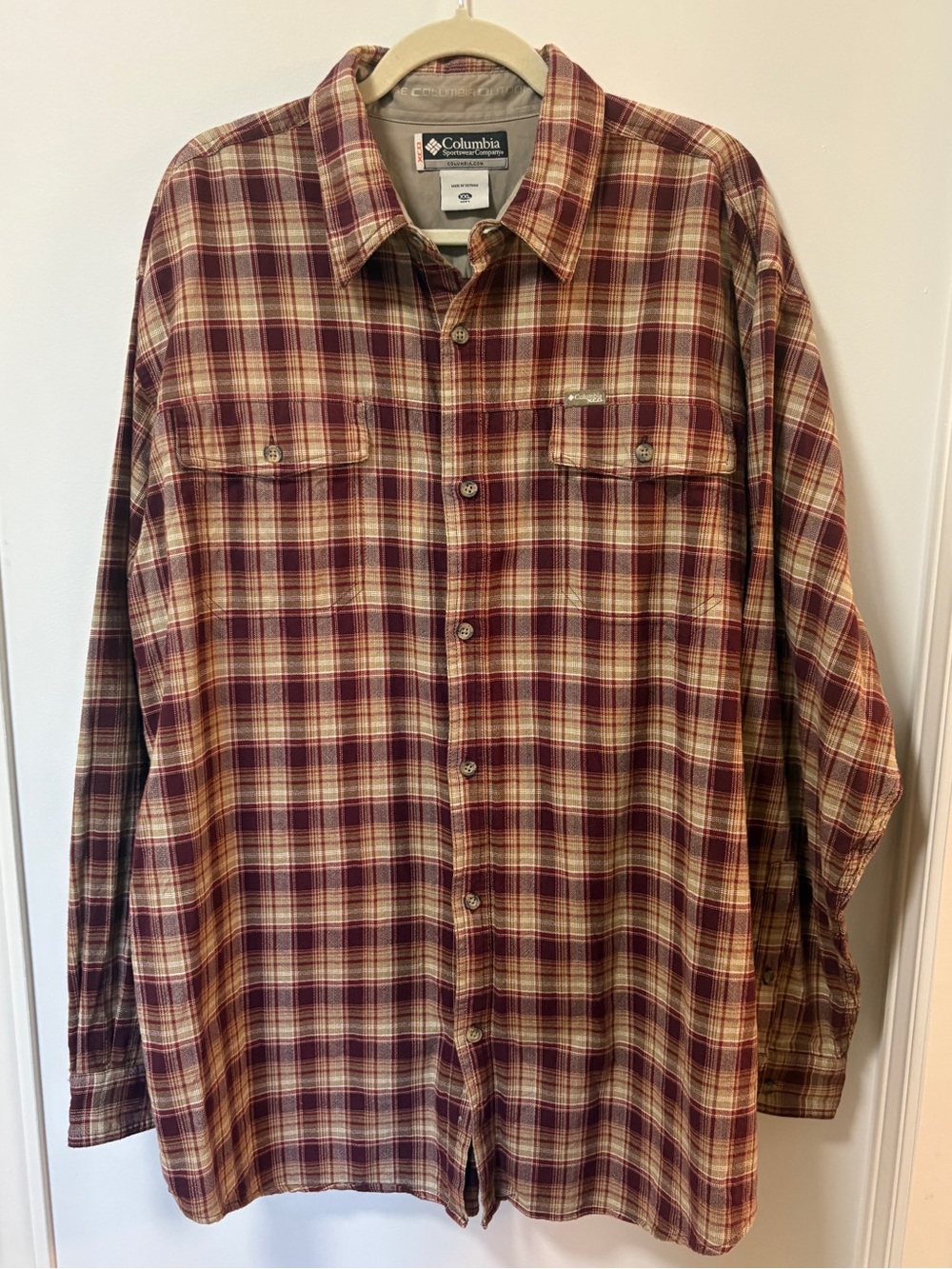 Columbia XCO men’s casual shirt size XXL Maroon Tan 100% Cotton